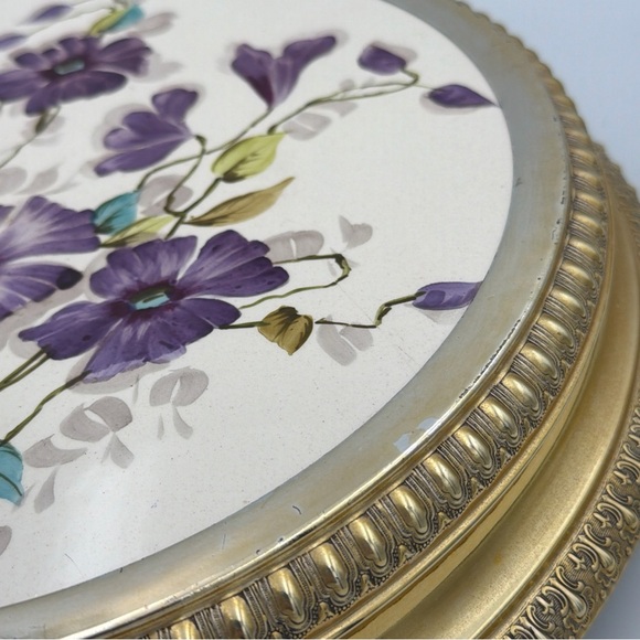 Vintage Brass Plated Footed Trivet Cherub Angel Feet Floral Tile Hot Plate - Picture 2 of 13